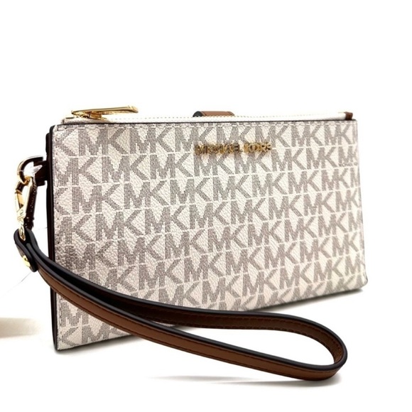 Michael Kors Large Double Zip Wallet Wristlet Vanilla/Brown - Picture 2 of 8